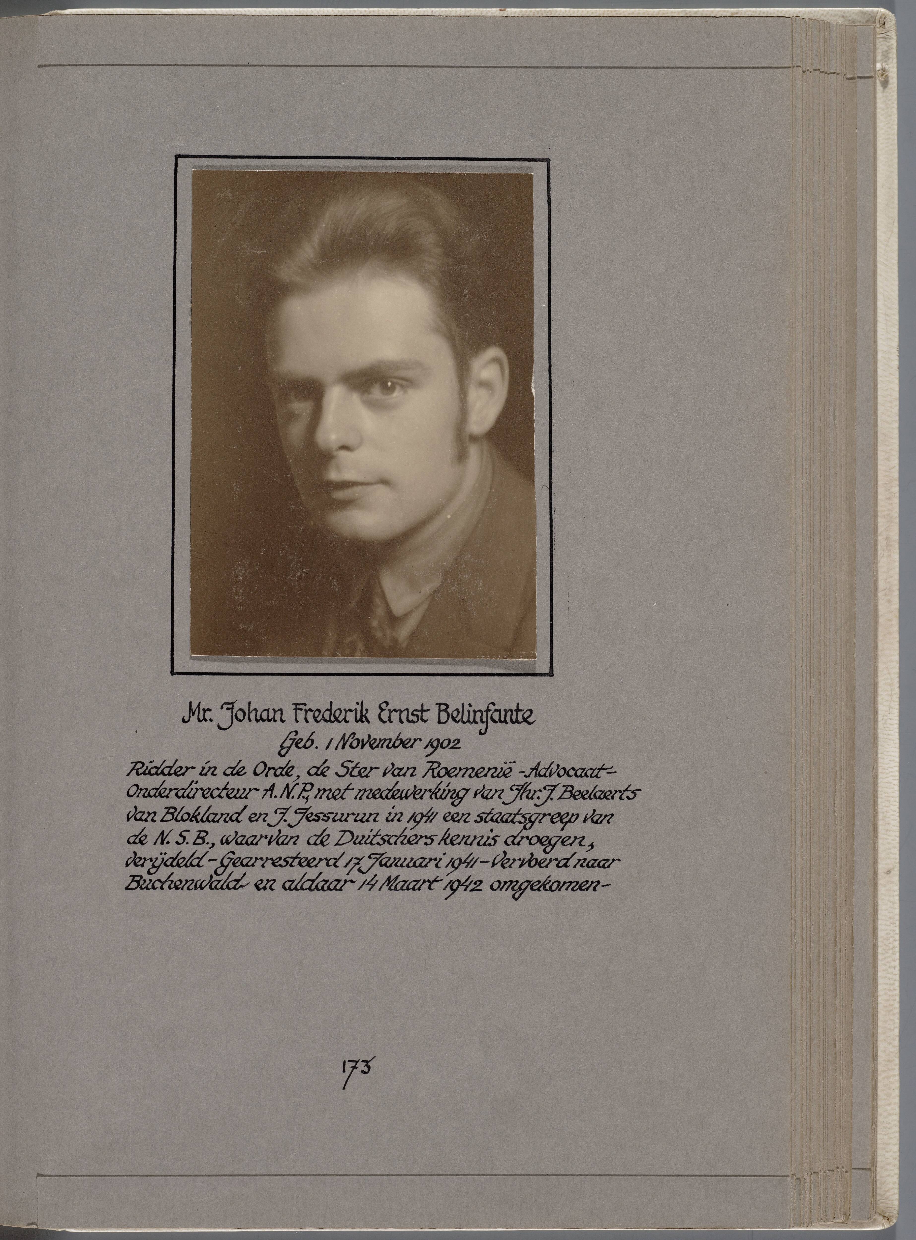 Stichting Oranjehotel: Doodenboeken Johan Frederik Ernst Belinfante