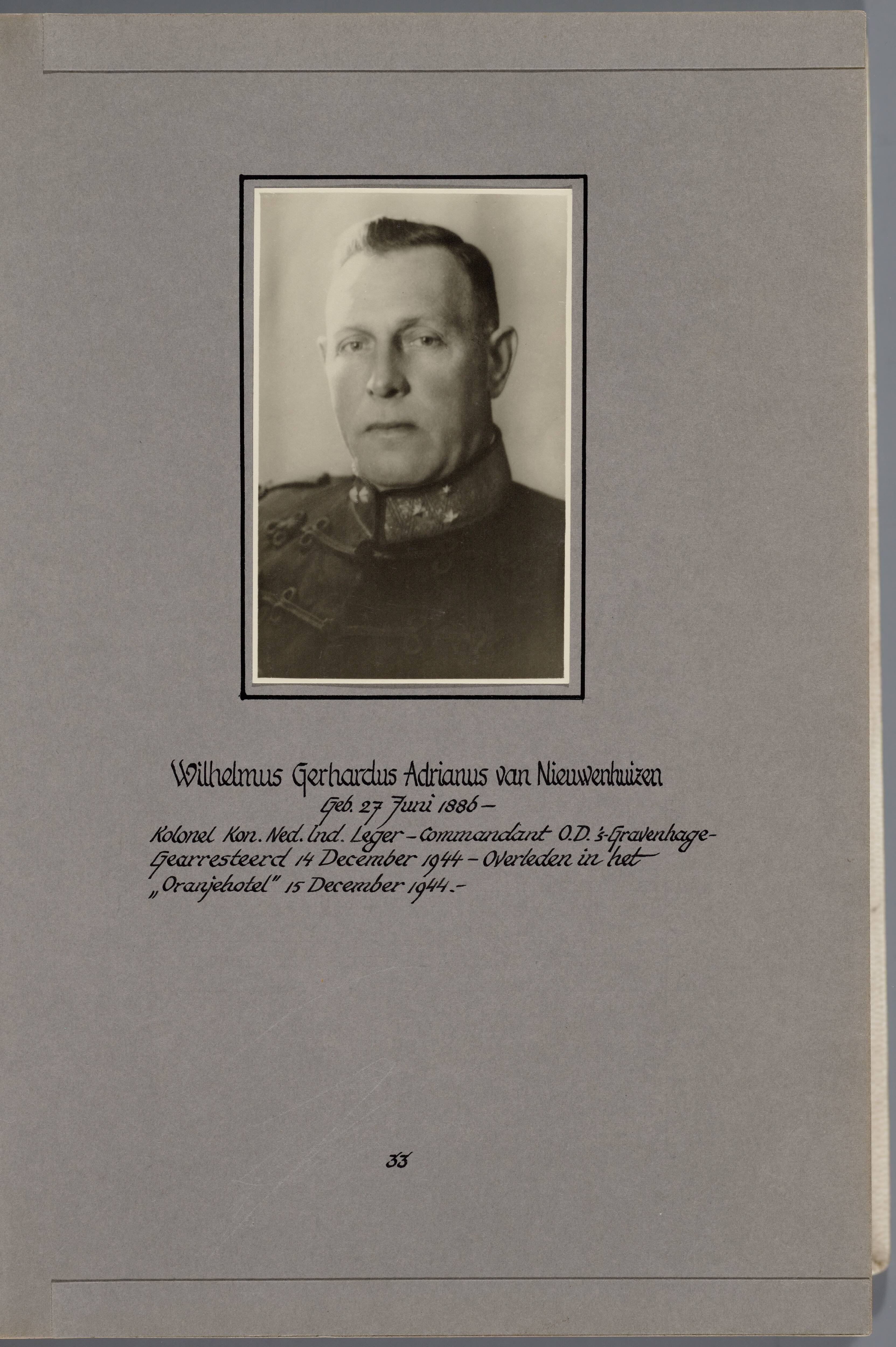 Stichting Oranjehotel: Doodenboeken Wilhelmus Gerhardus Adrianus van Nieuwenhuizen