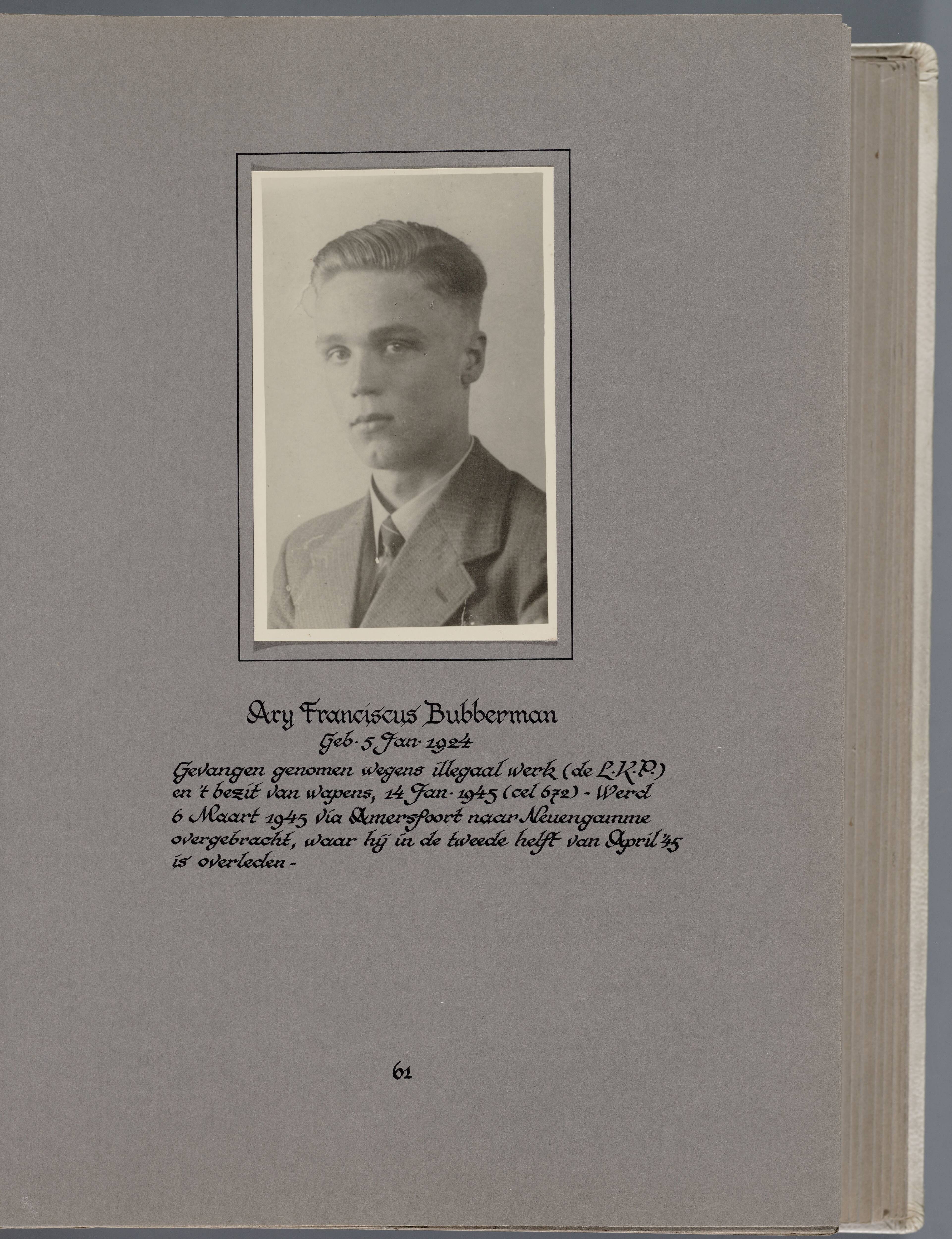 Stichting Oranjehotel: Doodenboeken Arie Franciscus Bubberman