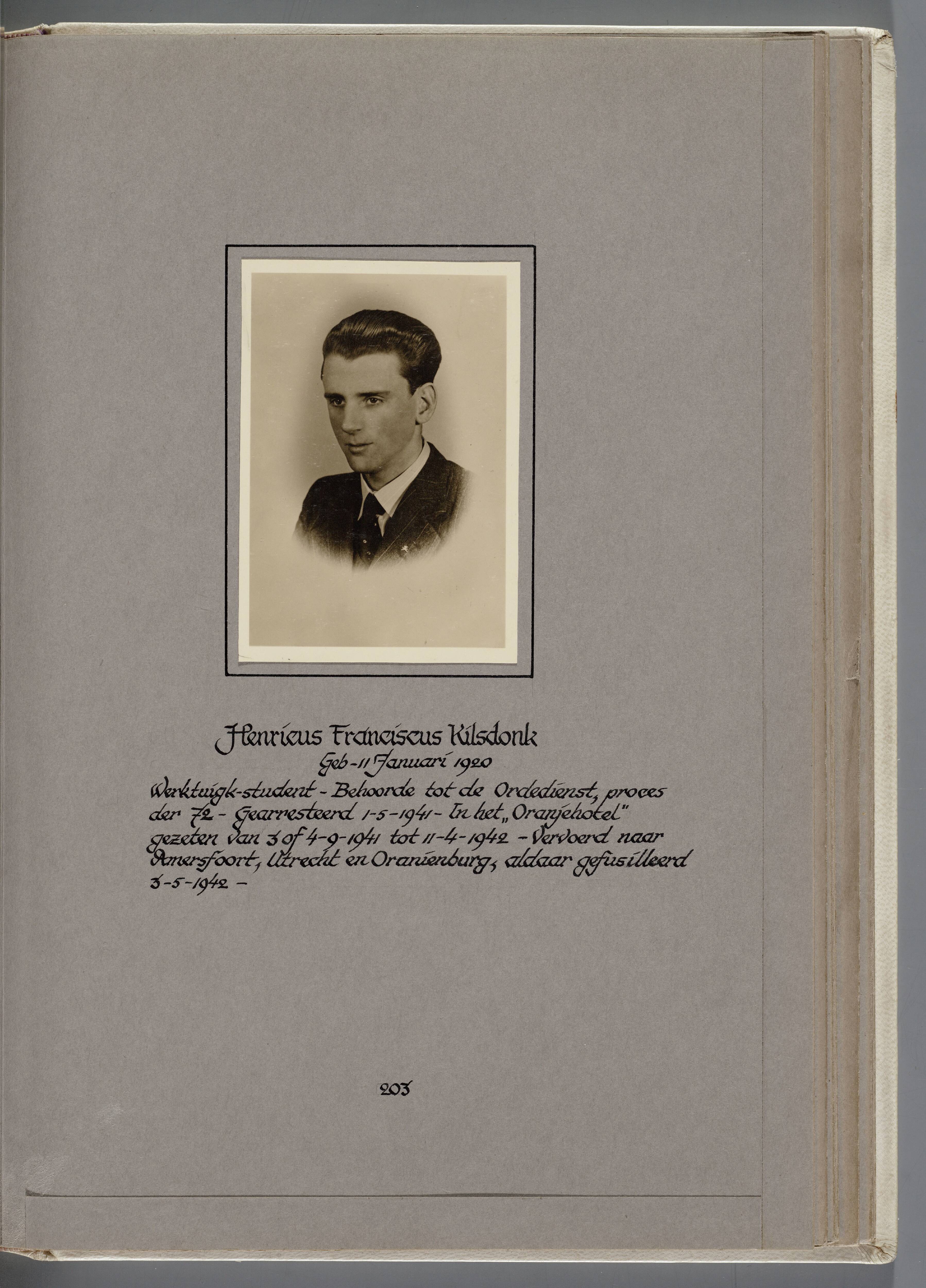 Stichting Oranjehotel: Doodenboeken Henricus Franciscus Kilsdonk