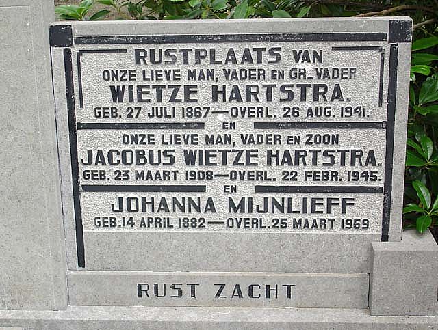 Afbeelding van graf of monument van Jacobus Wietze Hartstra