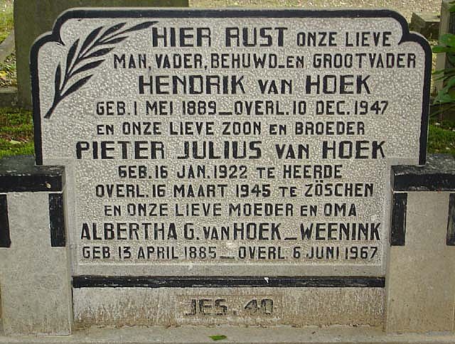 Afbeelding van graf of monument van Pieter Julius van Hoek