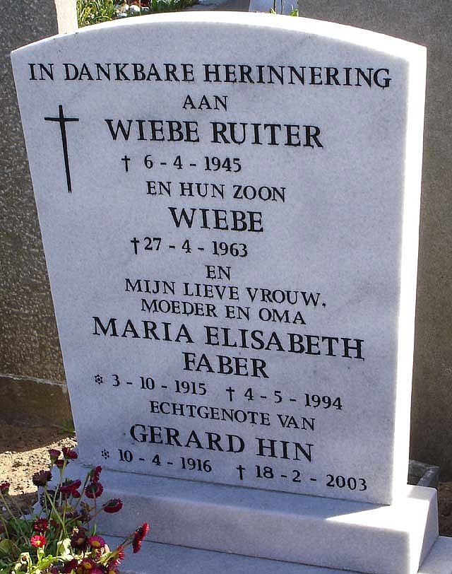 Afbeelding van graf of monument van Wiebe Reinder Ruiter