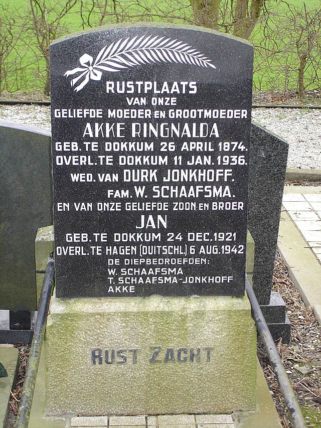Afbeelding van graf of monument van Jan Schaafsma