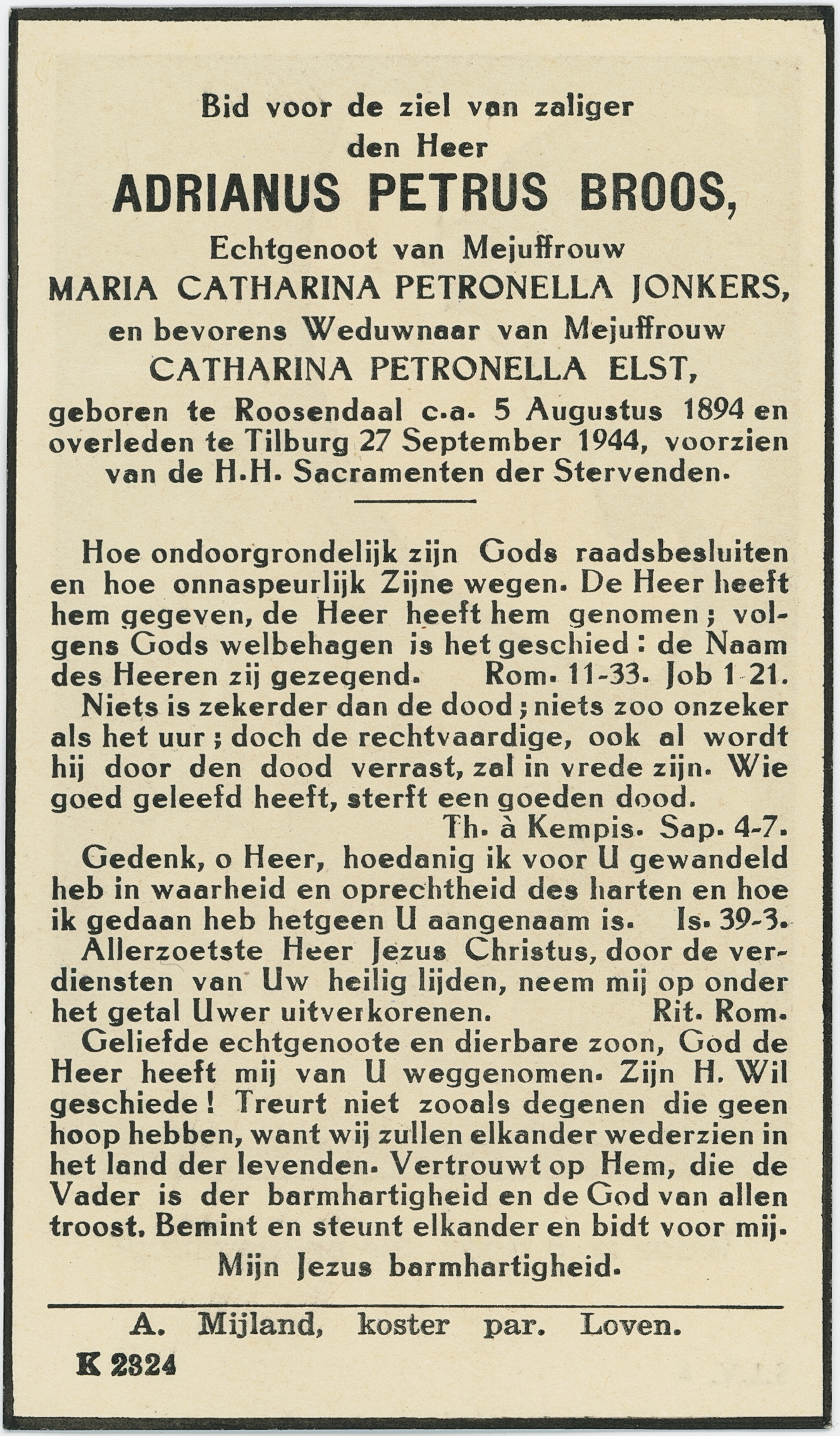 Afbeelding/portret van Adrianus Petrus Broos